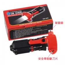 Eight in one multi-function screwdriver + safety hammer + li