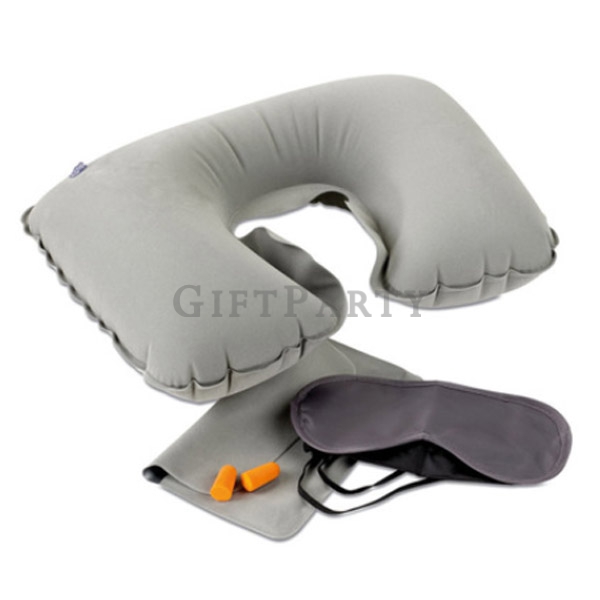 客運贈品,股東會贈品紀念品-植絨充氣枕+眼罩+耳塞旅行三寶,Inflatable U-shaped pillow