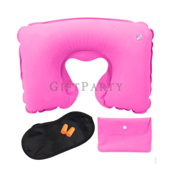 女生禮品,女性贈品-植絨充氣枕+眼罩+耳塞旅行三寶粉紅