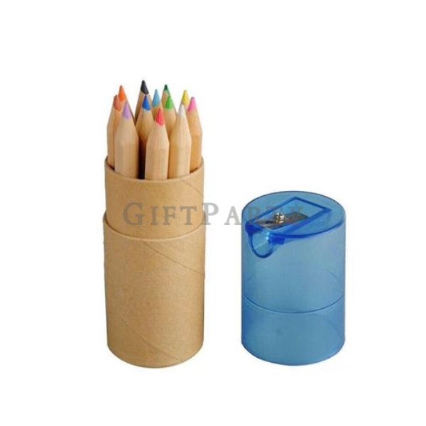 客製化禮品贈品,禮贈品-牛皮桶裝12色色鉛筆(削鉛筆蓋)