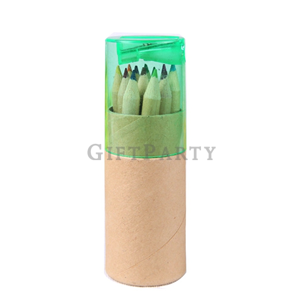 廣告贈品,展場贈品,牛皮桶裝12色色鉛筆(削鉛筆蓋)