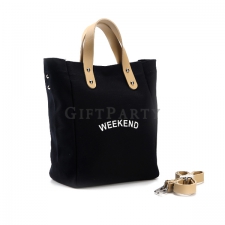 Canvas clutch bag leather handle