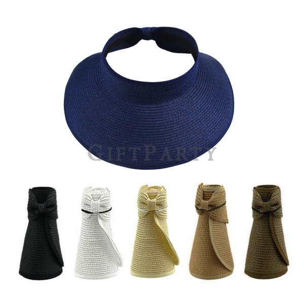Custom Sun Beach Visor Hat ,家庭日禮品,女性遮陽帽,女性贈品,禮品,贈品,紀念品,-寬邊秸稈遮陽帽,Foldable Straw Sun Hat Visor