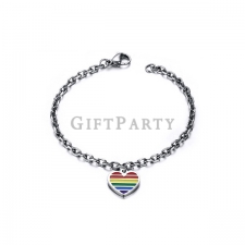 Stainless Steel Gay Pride Rainbow Heart  Bracelet