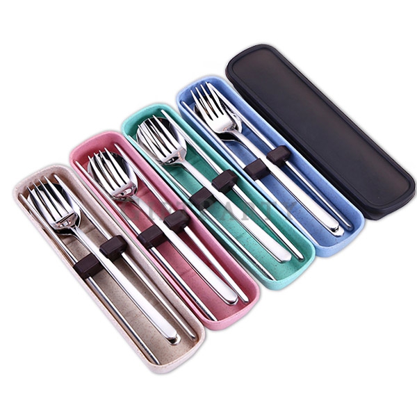 304 stainless steel flatware spoon chopsticks gift box travel cutlery set portable flatware,不鏽鋼餐具三件組