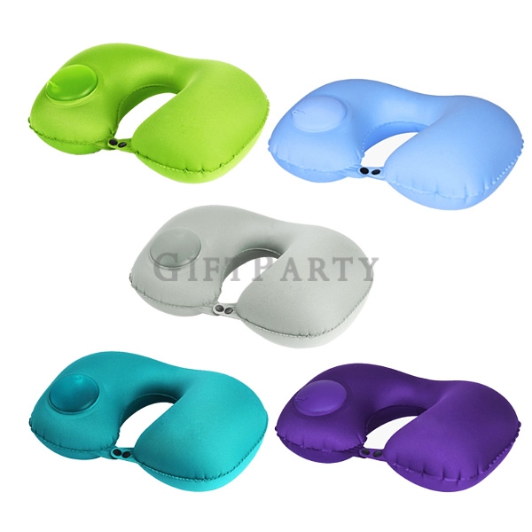 Fast inflatable U-shaped pillow,牛奶絲按壓U型枕, fast inflatable portable travel neck pillow,旅行禮品,客製U型枕