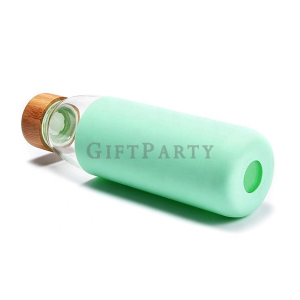 Bamboo lid water glass bottle with silicone sleeve 500ml,vouge贈品,時尚贈品,亞馬遜爆款,ins贈品,ig贈品,企業贈品,500ML竹蓋玻