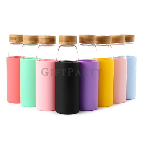 Bamboo lid water glass bottle with silicone sleeve 500ml,vouge贈品,時尚贈品,亞馬遜爆款,ins贈品,ig贈品,企業贈品,500ML竹蓋玻