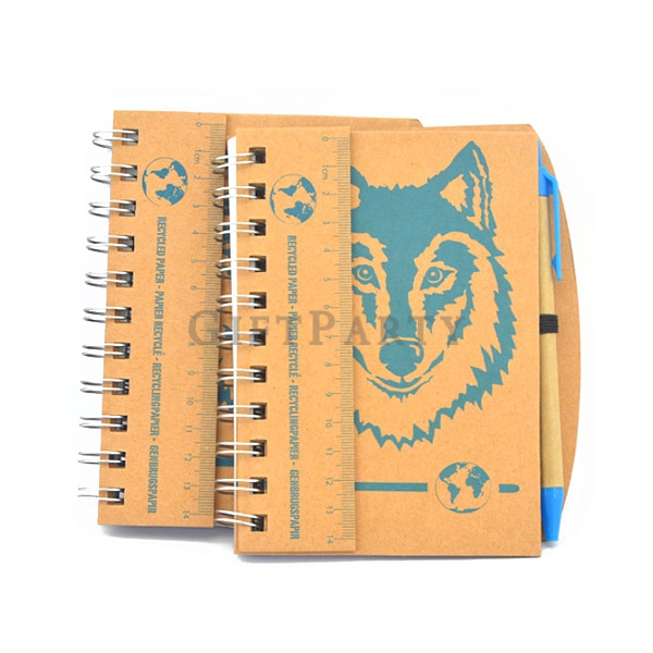 Kraft paper cover coil notebook with ruler + pen OEM,牛皮線圈筆記本附尺筆, Advertising gifts, promotional gift