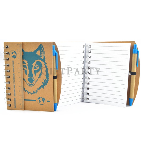 Kraft paper cover coil notebook with ruler + pen OEM,牛皮線圈筆記本附尺筆, Advertising gifts, promotional gift