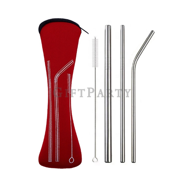 Stainless steel straw set 4 pcs with Neoprene bag ,股東會贈品,廣告贈品,漁會贈品,股東會紀念品,環保贈品,不鏽鋼吸管組潛水布包(4入), Adver