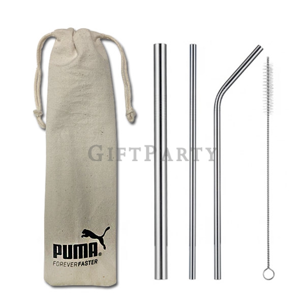 客製化禮品,贈品,企業贈品,304不鏽鋼吸管四件組+帆布袋,304 stainless steel straw 4pcs with canvas bag,Custom metal straws,316