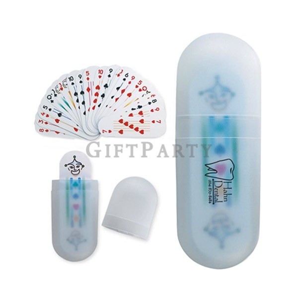 Oval translucent carrying case play card poker,客製撲克牌,航空贈品,酒商贈品,廣告贈品,通路贈品,品牌贈品,迷你橢圓形撲克牌