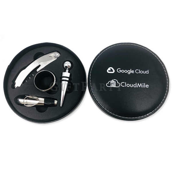 PU leather round wine bottle opener gift box,-PU皮革圓形紅酒開瓶器禮盒, Wine gift, pourer, custom wine, wine gi