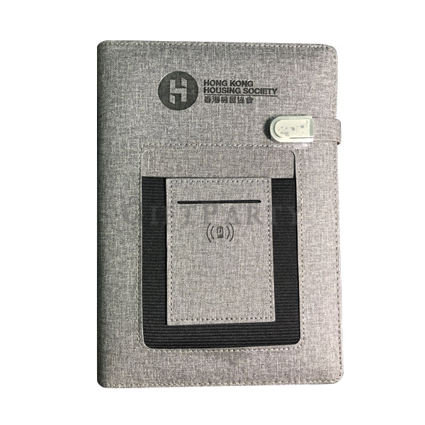 A5 notebook with power bank and wireless charger,A5多功能無線充電行動電源筆記本