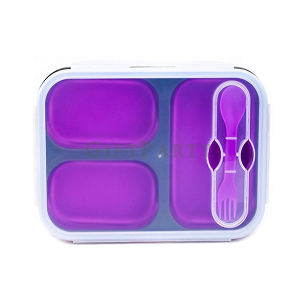 BPA free 3 Compartments Collapsible Silicone Bento Lunch Box with Lids,三格食品級矽膠折疊餐盒(可微波),BPA free 3 C