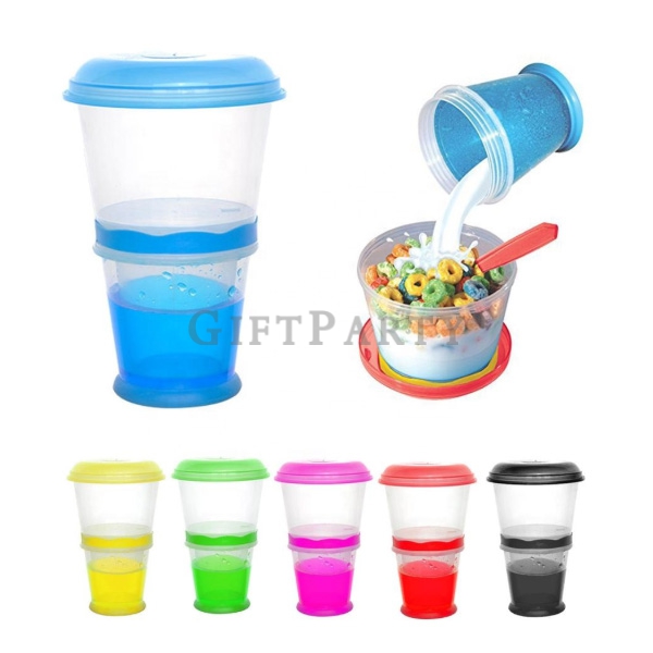 Breakfast Double Top Cereal Debris Container Plastic Cup,雙層殼物小吃杯塑料杯