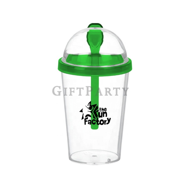 Plastic tumbler top snack food container spoon inner dessert cup with lid,PP雙層小吃杯塑料杯,廣告贈品,促銷贈品,企業贈品,