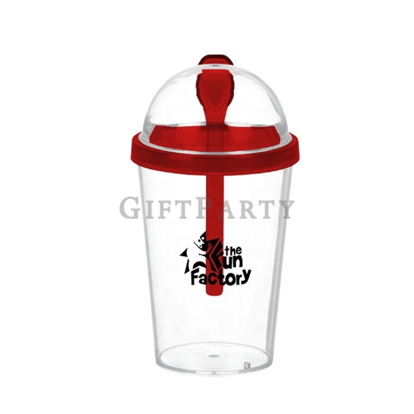 Plastic tumbler top snack food container spoon inner dessert cup with lid,PP雙層小吃杯塑料杯,廣告贈品,促銷贈品,企業贈品,