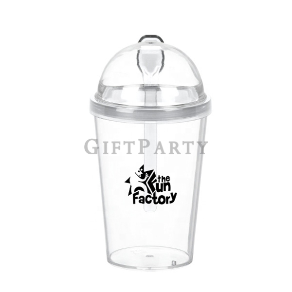 Plastic tumbler top snack food container spoon inner dessert cup with lid,PP雙層小吃杯塑料杯,廣告贈品,促銷贈品,企業贈品,