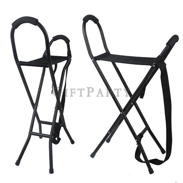 Aluminum alloy four corner cane stool folding cane chair,合金四角拐杖凳折叠手杖椅,銀髮族禮品,長輩必備,外出輔具,