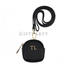 Leather earphone bag with lanyard leather coin purse