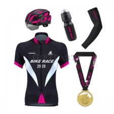 Road bike supply kit helmet water bottle medal