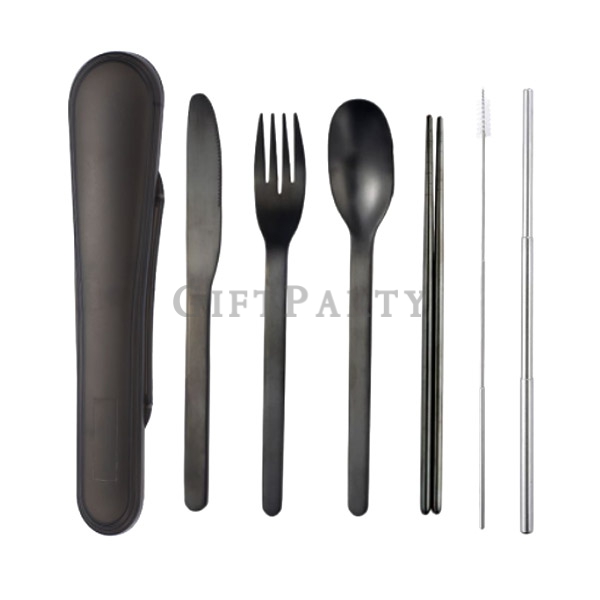 6piece stainless steel cutlery set,,設計款餐具組,環保餐組,不鏽鋼餐具組6件套,黑色環保筷,潮牌禮品,日本贈品,品牌贈品,股東會贈品,