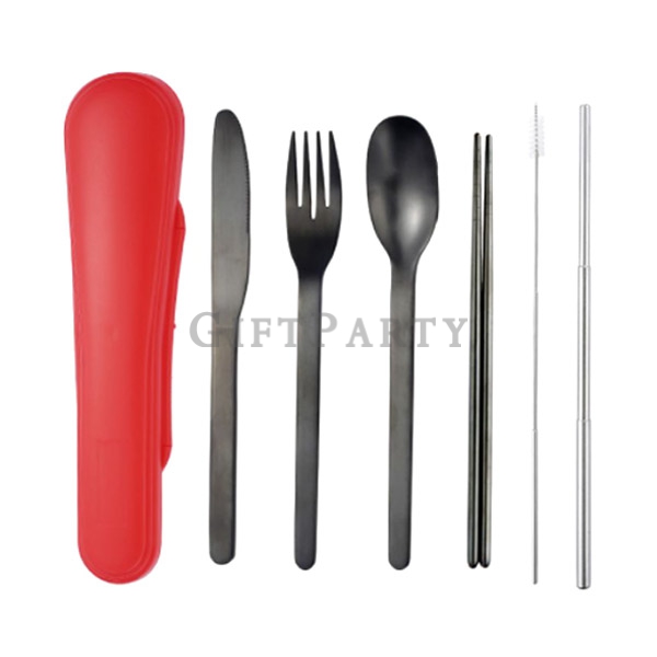 6piece stainless steel cutlery set,,設計款餐具組,環保餐組,不鏽鋼餐具組6件套,黑色環保筷,潮牌禮品,日本贈品,品牌贈品,股東會贈品,