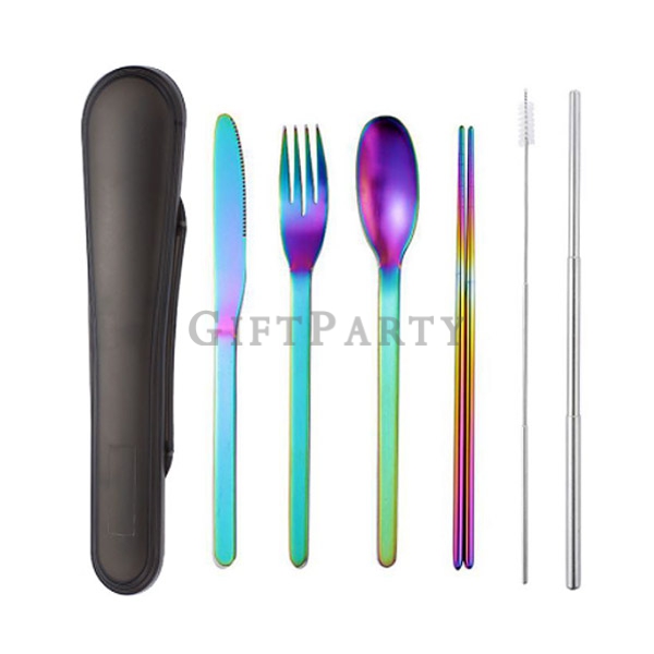 6piece stainless steel cutlery set,,設計款餐具組,環保餐組,不鏽鋼餐具組6件套,電鍍藍色環保筷,潮牌禮品,百貨公司贈品,品牌贈品,股東會贈品,