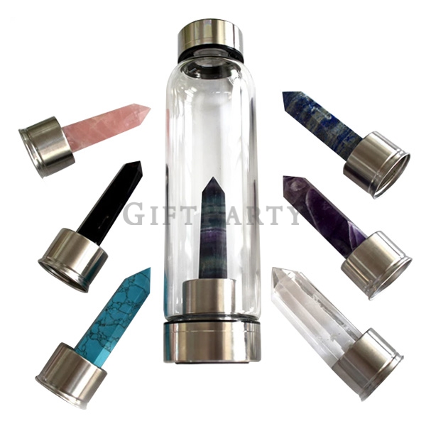 Natural Wellness Gem Healing Gemstone Infused Glass Crystal Water Bottle