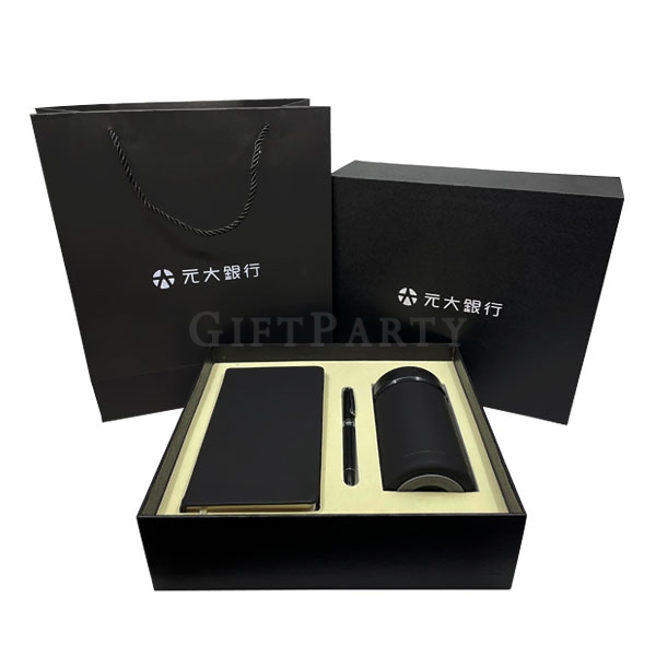 Thermos + leather notebook gift box set,商務禮盒組,銀行紀念品,保溫瓶筆記本筆禮盒組