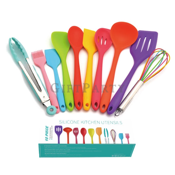 Colored kitchen utensils silicone 10-piece set,彩色廚具硅膠矽膠10件套