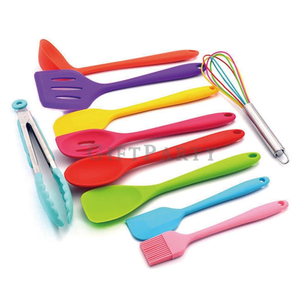 Colored kitchen utensils silicone 10-piece set,彩色廚具硅膠矽膠10件套