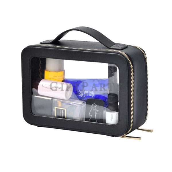 高端化妝包,高品質PU皮革+PVC化妝包,Leather PVC  Cosmetic Bag,彩妝禮品,