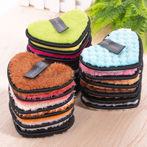Heart Shape  Make Up Remover Pad Face Cleaning Puff,心型缷妝粉撲洗臉巾10