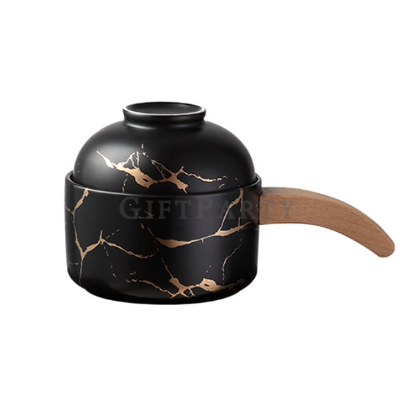 百貨公司贈品,高品質贈品,陶瓷大理石紋泡麵碗木手柄,Brand gift, marbled bowl