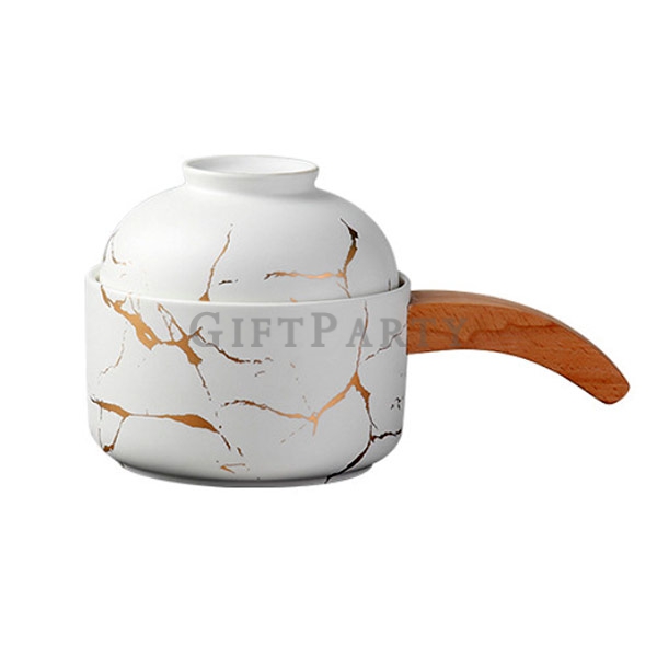 百貨公司贈品,高品質贈品,陶瓷大理石紋泡麵碗木手柄,Brand gift, marbled bowl