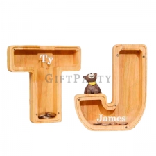 26 Letters Piggy Bank Wooden Coin Money Saving Box