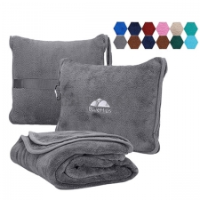 Soft flannel fleece portable travel pillow blanket in pouch