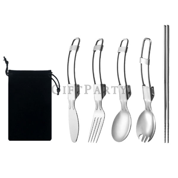 Camping Camping Stainless Steel Folding Cutlery Set,野營露營不鏽鋼折疊餐具套裝