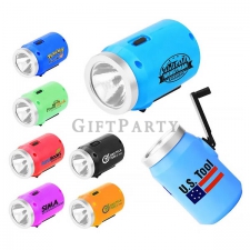 Hand-cranked flashlight in the shape of a beer can