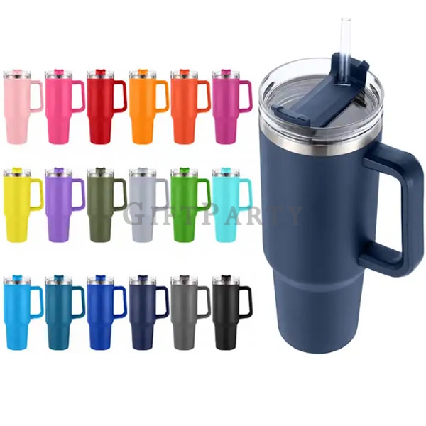 Insulated Stainless Steel Tumbler with Handle and Straw 40oz,不鏽鋼保溫杯把手吸管杯40oz