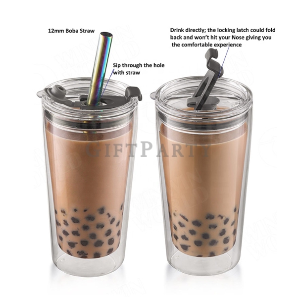 珍奶環保杯,禮品,贈品,珍珠奶茶吸管杯玻璃杯400ml