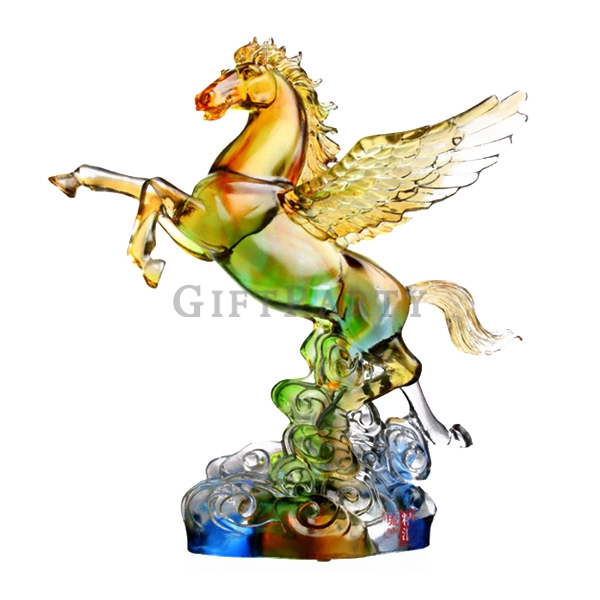 大號飛馬琉璃擺件,飛馬琉璃獎座,馬到成功,風水開運物,風水擺飾,