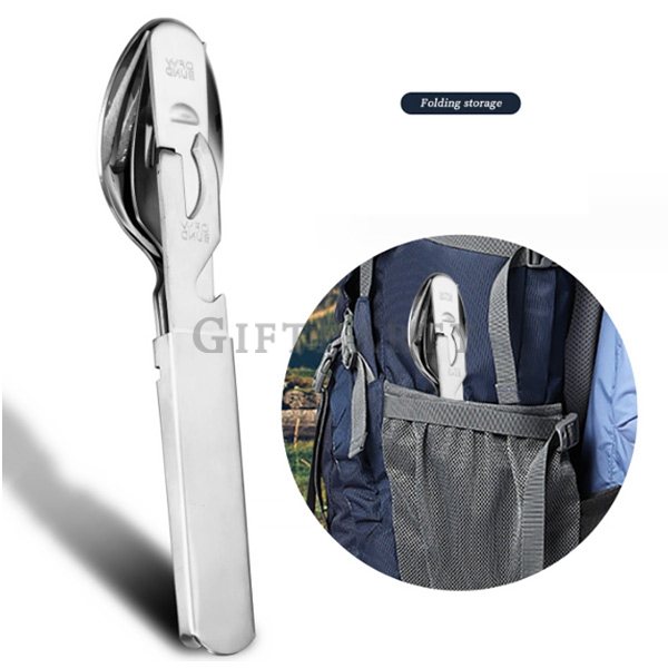 野營餐具,露營餐具,多功能餐具,不鏽鋼餐具組戶外便攜四件套