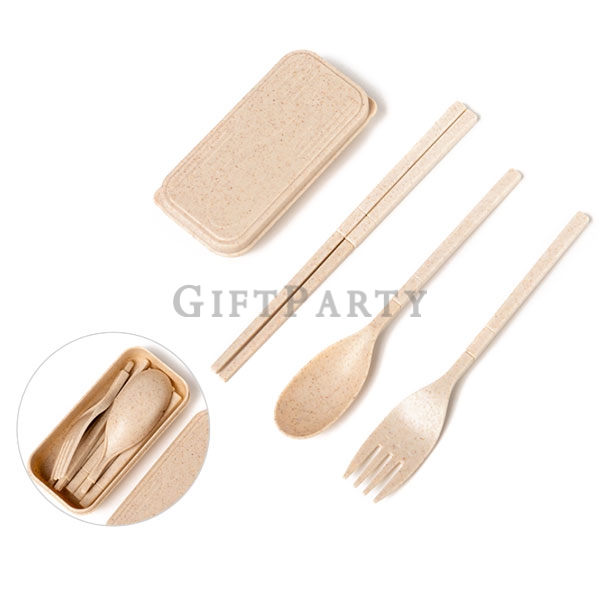 禮品,贈品,小麥秸稈餐具組小麥餐具三件組,便攜餐具,