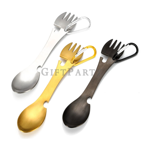 禮品,贈品,股東會贈品,多功能野營餐具叉匙開瓶器帶登山扣5