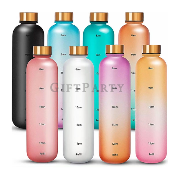 漸層水瓶金蓋,塑料漸層水瓶帶刻度1000ml,贈品,