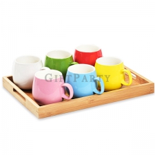 Ceramic Mug Set of 6 with Wooden Tray and Custom Logo